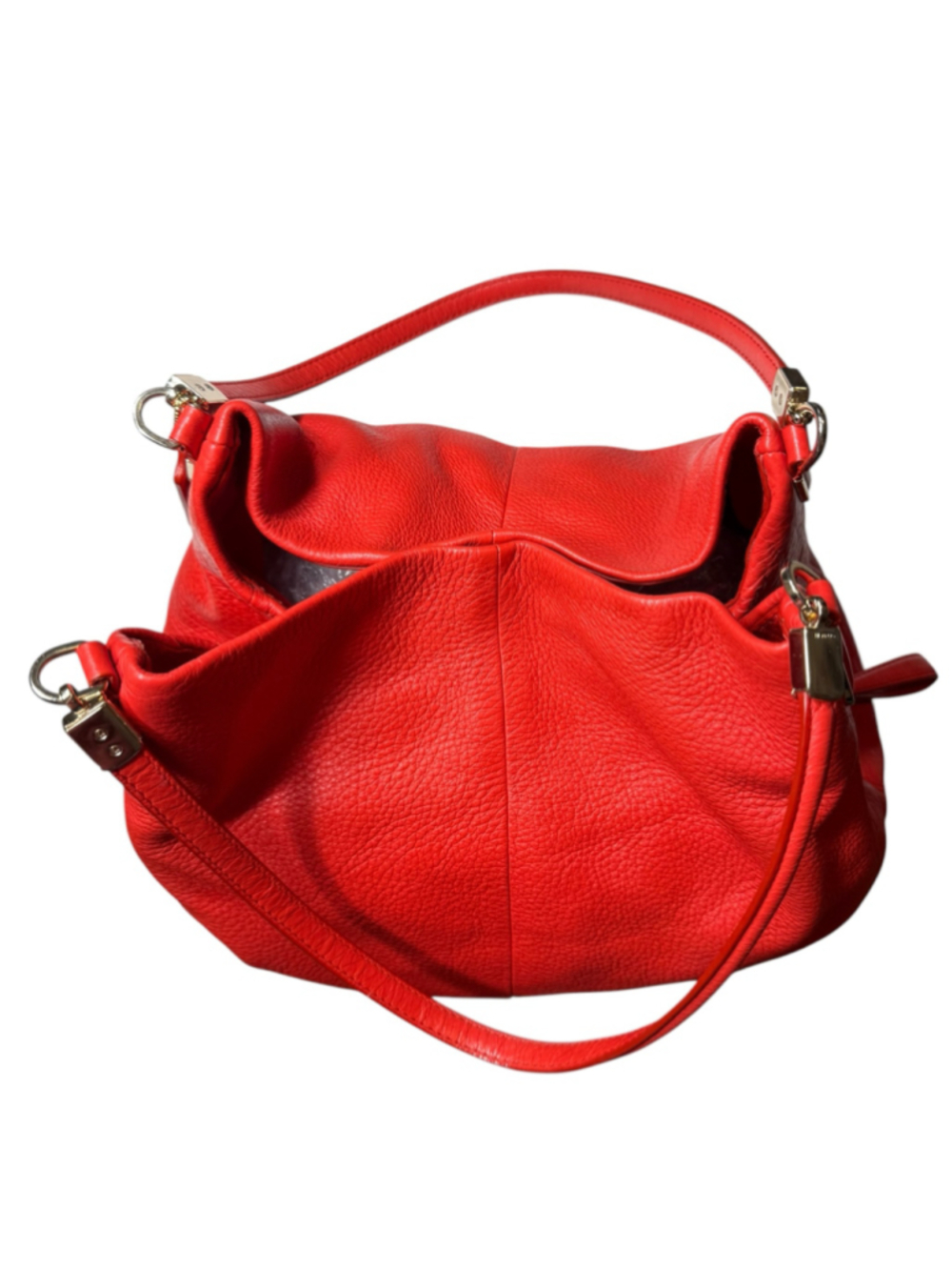 Women's Madison Coach Red Pebbled Leather Hobo - Picture 5 of 9